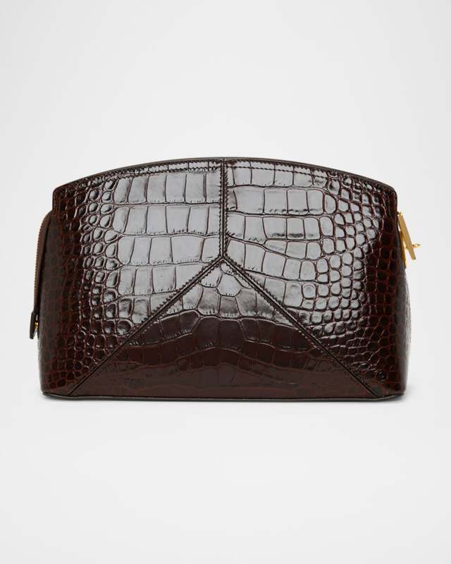 The Victoria Croc-Embossed Leather Clutch Bag